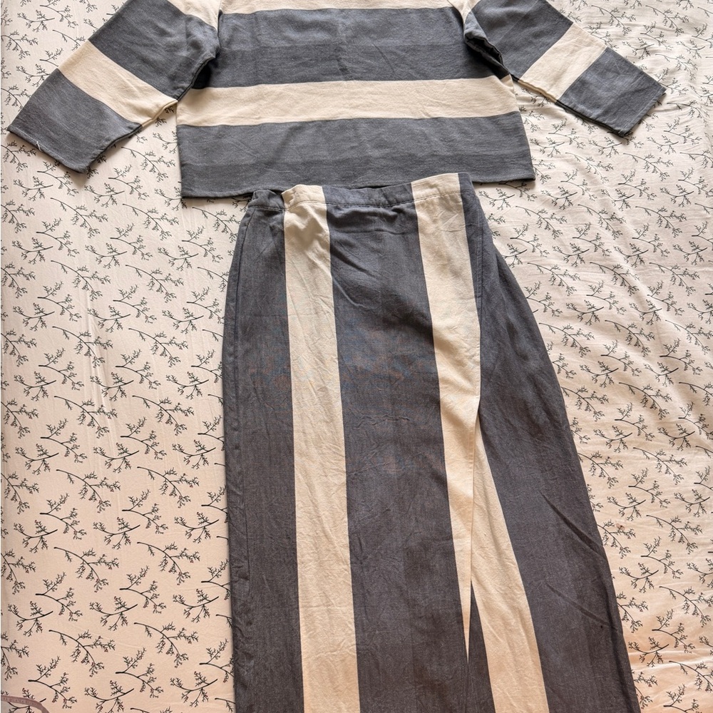 Tribe Alive Charcoal and Ivory Striped Ensemble